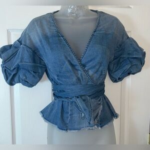 NWT - BEBE DENIM WRAP TOP
